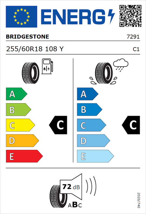 Tyre Label for Bridgestone Dueler H/P Sport 255/60R18 108Y
