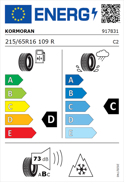 Tyre Label for Kormoran Vanpro Winter 215/65R16 109R