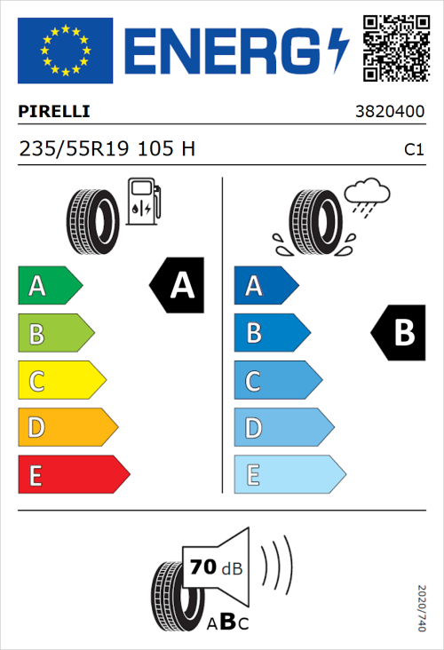 Tyre Label for Pirelli Cinturato P7 235/55R19 105H
