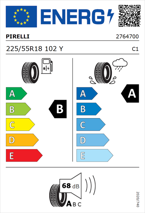 Tyre Label for Pirelli Cinturato P7 225/55R18 102Y