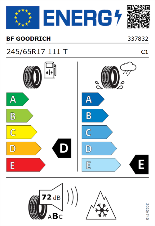 Tyre Label for BF Goodrich Trail-Terrain T/A 245/65R17 111T