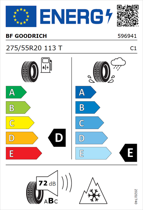 Tyre Label for BF Goodrich Trail-Terrain T/A 275/55R20 113T