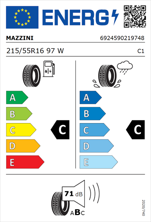 Tyre Label for Mazzini Falconer F1 215/55R16 97W