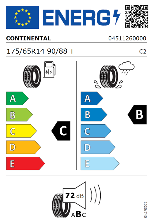 Tyre Label for Continental ContiVanContact 100 175/65R14 90/88T